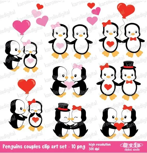 Parejas de pingüinos Dia de san valentin set por karolisdigital