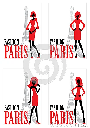 Paris Fashion: silueta de 4 mujeres frente a la torre Eiffel. Paris Fashion: silueta de 4 mujeres frente a la torre Eiffel.