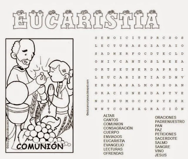RELIALBA: SOPA DE LETRAS SOBRE EL SACRAMENTO DE LA EUCARISTÍA. RELIALBA: SOPA DE LETRAS SOBRE EL SACRAMENTO DE LA EUCARISTÍA.