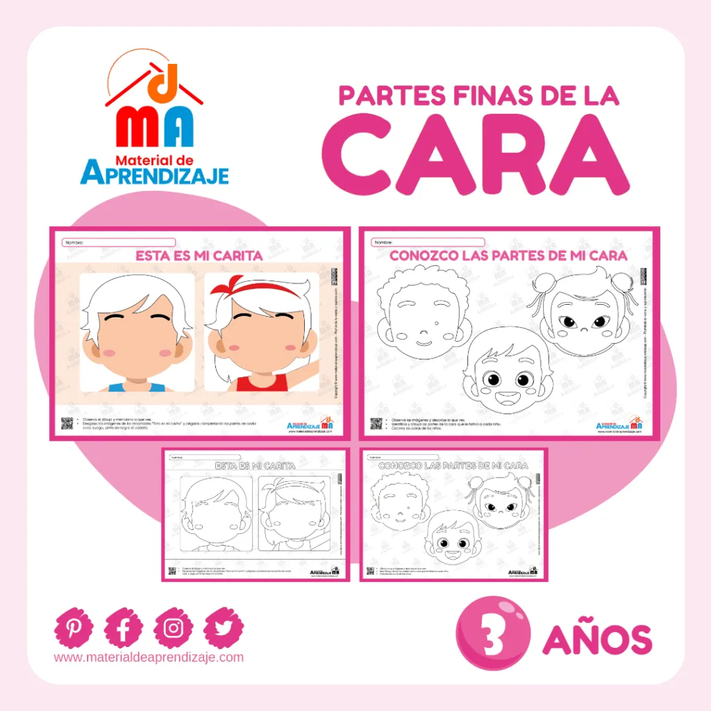 Las Partes de la Cara: Fichas Imprimibles para Niños de 3 Años : Material de Aprendizaje Las Partes de la Cara: Fichas Imprimibles para Niños de 3 Años : Material de Aprendizaje