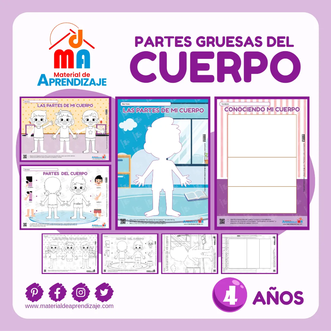 Las Partes del Cuerpo: Ficha Imprimible para Niños de 4 Años : Material de Aprendizaje Las Partes del Cuerpo: Ficha Imprimible para Niños de 4 Años : Material de Aprendizaje