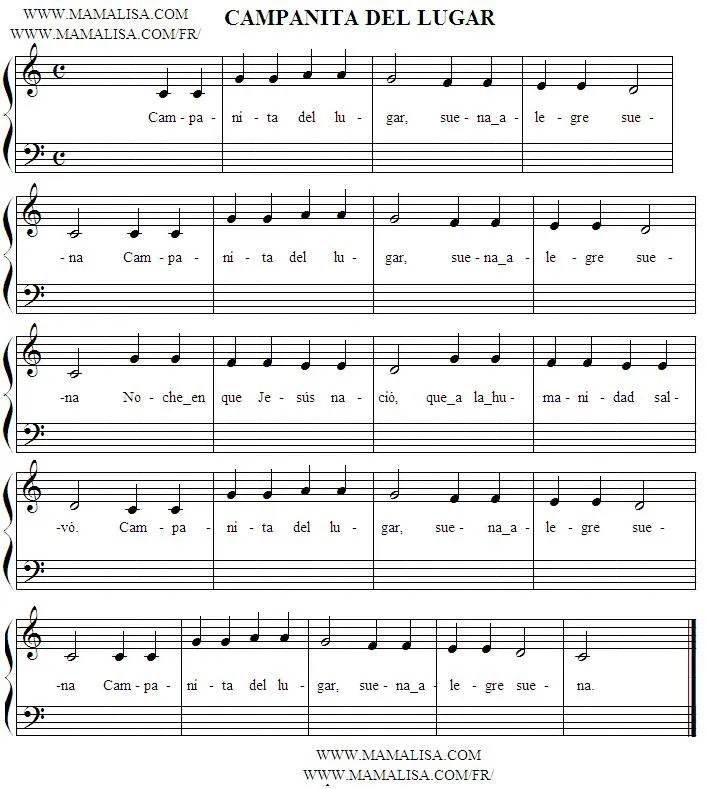 Partitura de Campanita del lugar - Mamá Lisa's World en español Partitura de Campanita del lugar - Mamá Lisa's World en español