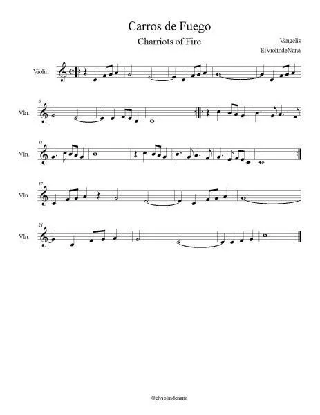 Partitura de la canción "Carros de Fuego" (Charriots of Fire) para ... Partitura de la canción "Carros de Fuego" (Charriots of Fire) para ...