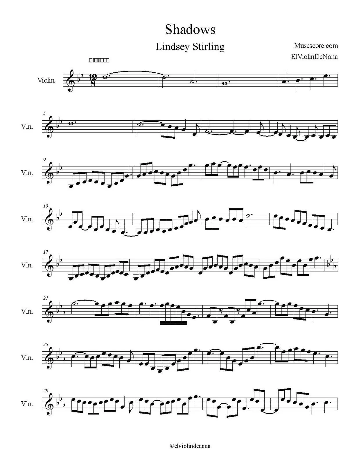 Partitura de la Canción Partitura de la Canción