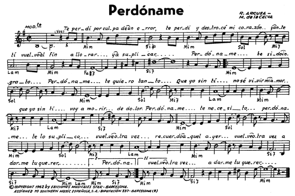 Partitura PERDONAME Partitura PERDONAME
