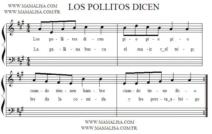 Partitura de Los pollitos dicen - Mamá Lisa's World en español Partitura de Los pollitos dicen - Mamá Lisa's World en español