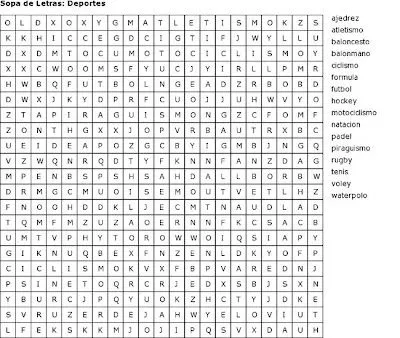 Pasatiempos para Imprimir: Sopa de Letras: Deportes