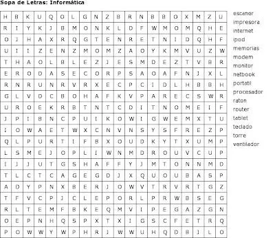 Pasatiempos para Imprimir: Sopa de Letras: Informatica Pasatiempos para Imprimir: Sopa de Letras: Informatica