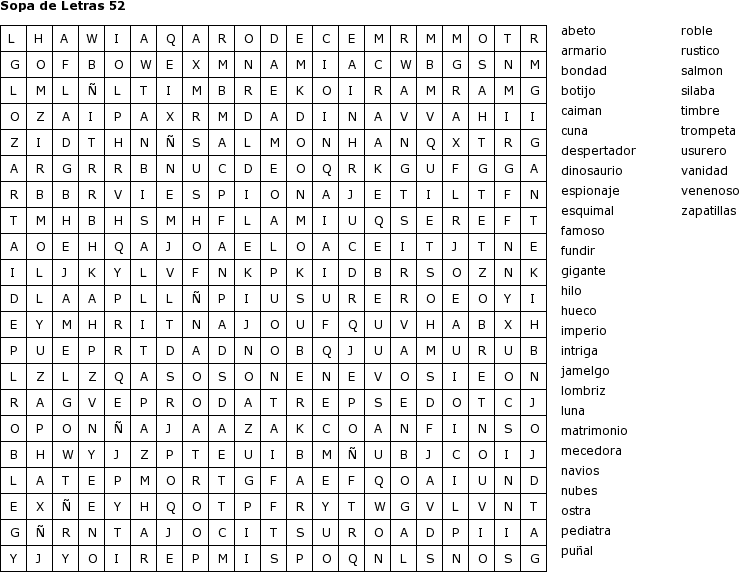 Pasatiempos para Imprimir: Sopa de Letras nº 52 Pasatiempos para Imprimir: Sopa de Letras nº 52