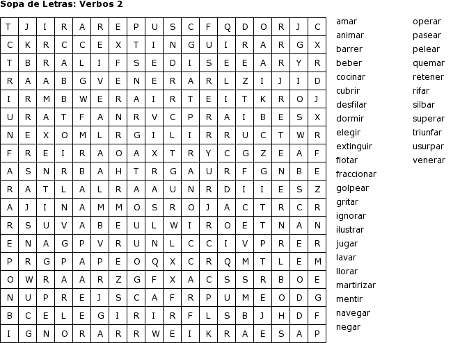 Sopa de letras de verbos en inglés - Imagui