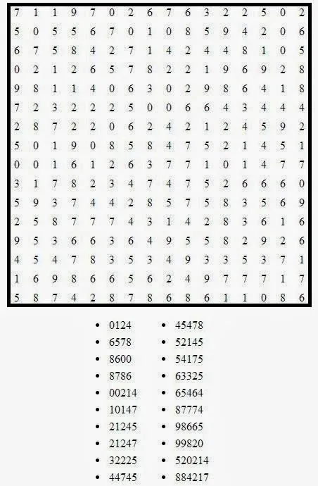 Pasatiempos para Imprimir: Sopa de Números nº 8