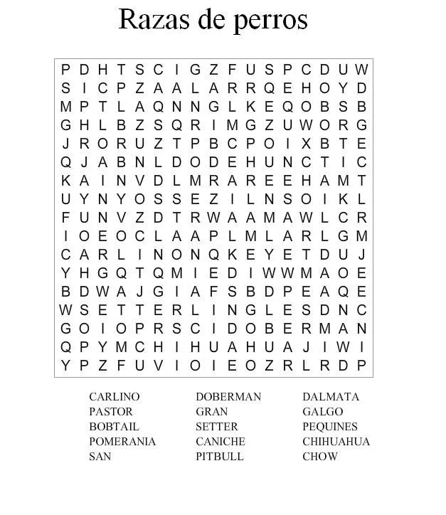 Cómo educar a un cachorro: sopa de letras razas de perros Cómo educar a un cachorro: sopa de letras razas de perros