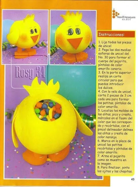 PASO A PASO CON JEANNINE: dulcero pollito en telgopor o espumafon