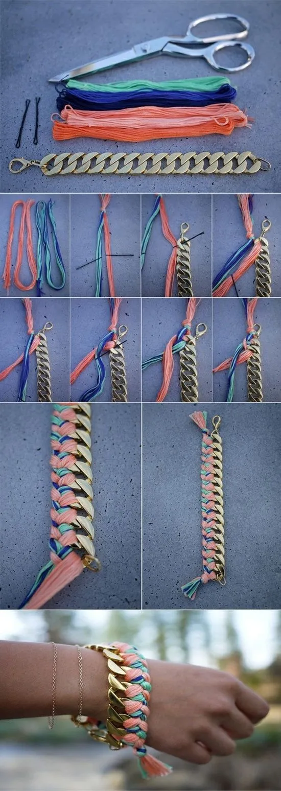 Paso a paso para hacer esta pulsera tejida con cadena. | Bisuteria ...