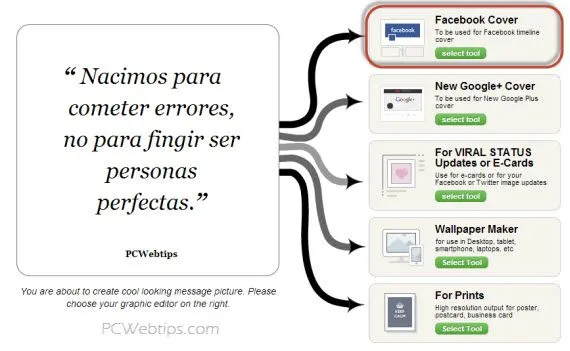 3 Pasos para Crear Portada de Facebook con frases | PCWebtips.