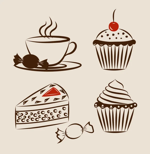Pasteles dulces con taza de bebida caliente — Vector stock ... Pasteles dulces con taza de bebida caliente — Vector stock ...