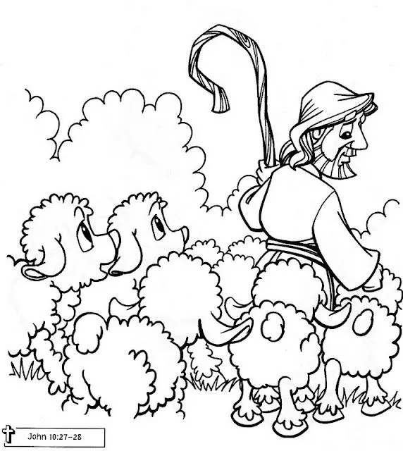 Dibujos Católicos : Jesús cuidando su rebaño para colorear Dibujos Católicos : Jesús cuidando su rebaño para colorear