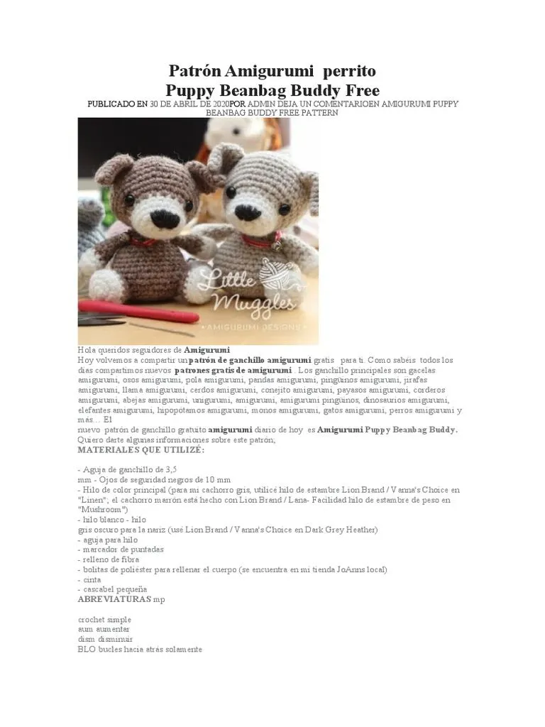 Patrón Amigurumi Perrito | PDF | Amigurumi | Tejer Patrón Amigurumi Perrito | PDF | Amigurumi | Tejer