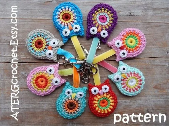 Patrón buho de crochet / llave buho anillo de por ATERGcrochet