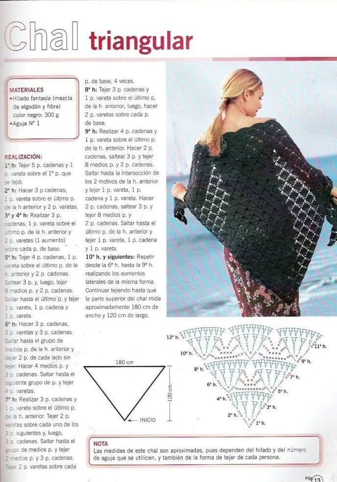 Patrón: Chal triangular negro super elegante - manosalaobratv