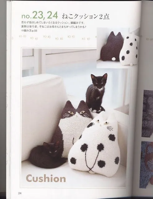 Patrón cojín en forma de gato en ganchillo para lanas y algodones ...
