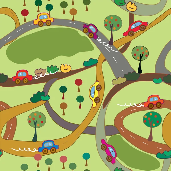 Patrón sin costuras de dibujos animados con coches y carreteras ... Patrón sin costuras de dibujos animados con coches y carreteras ...
