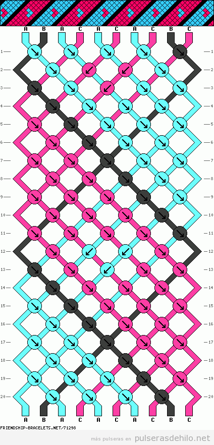 Patrón o esquema para hacer pulsera de hilo de rayas y corazón ...