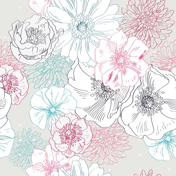 Patrón floral sin fisuras. mano dibujar flor realista — Vector ... Patrón floral sin fisuras. mano dibujar flor realista — Vector ...