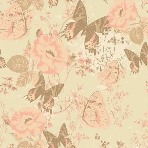 patrón floral transparente con mariposas y rosas en estilo vintage ... patrón floral transparente con mariposas y rosas en estilo vintage ...