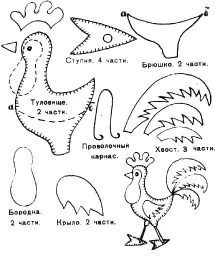 Patron para hacer un gallo en fieltro - Imagui