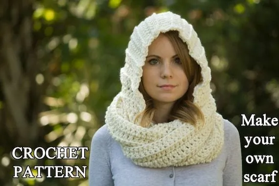 CROCHET PATTERN Hooded Scarf Pattern Crochet por WellRavelled CROCHET PATTERN Hooded Scarf Pattern Crochet por WellRavelled