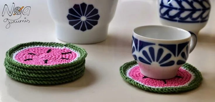 Patrón Gratis Posavasos de Sandía by Noagurumis | crochet hogar ... Patrón Gratis Posavasos de Sandía by Noagurumis | crochet hogar ...
