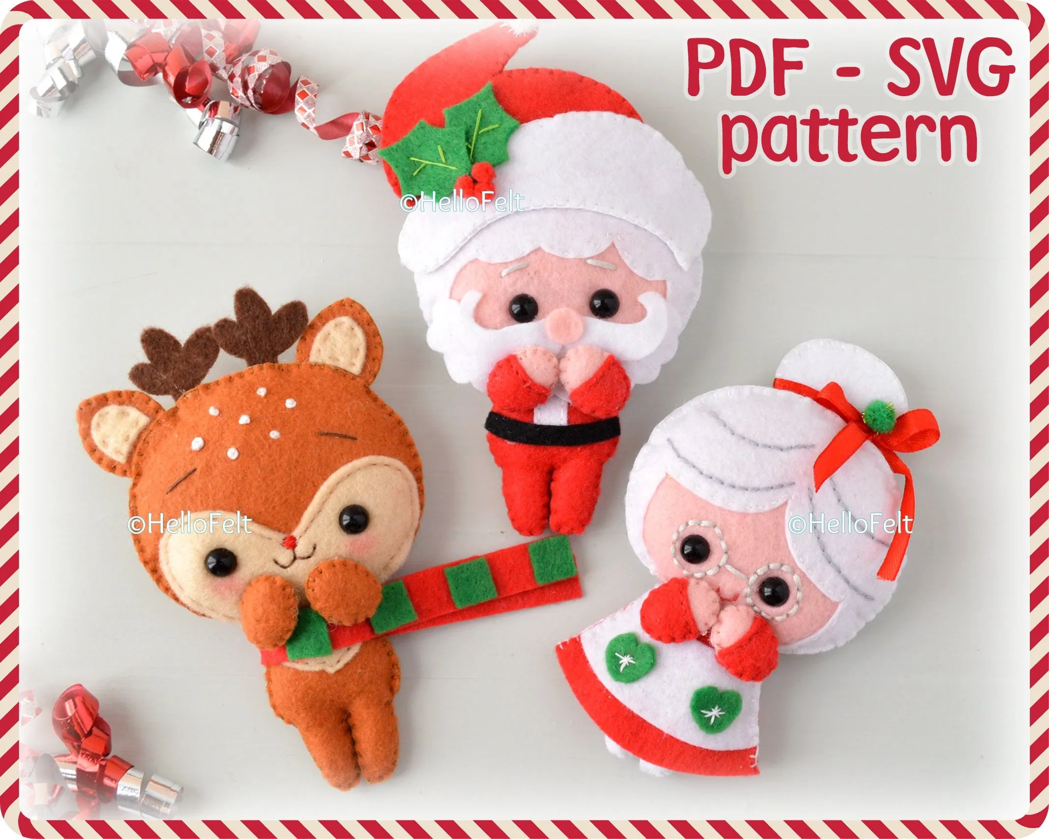 PATRÓN PDF SVG: Set de 3 Fieltro Santa Fieltro Rudolph - Etsy México PATRÓN PDF SVG: Set de 3 Fieltro Santa Fieltro Rudolph - Etsy México