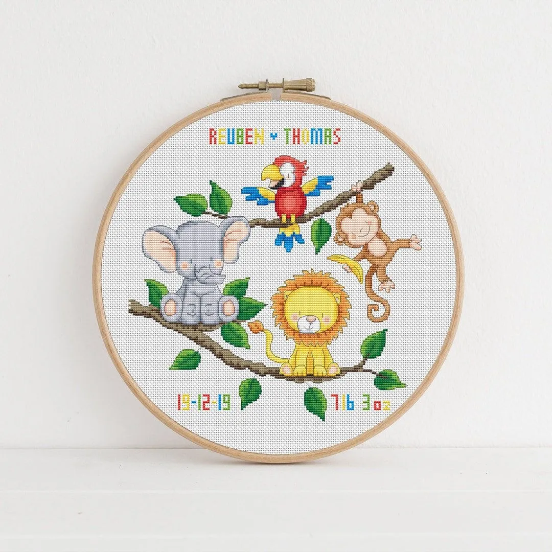 Patrón de punto de cruz de muestra de bebé animal de la selva - Etsy México