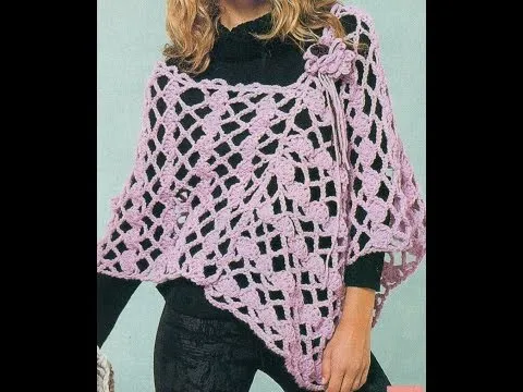 Patrón Para Tejer Poncho Rosa Calado a Crochet - YouTube