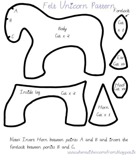 3 patrones para hacer un bonito peluche de unicornio utilizando fieltro - Broches de Fieltro 3 patrones para hacer un bonito peluche de unicornio utilizando fieltro - Broches de Fieltro