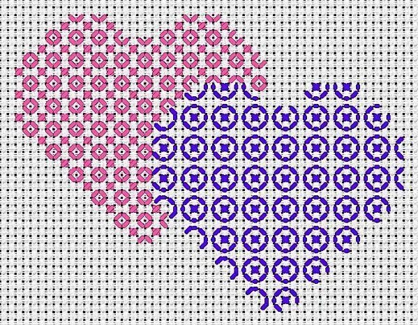 San Valentín – Corazones de Color Rosa y Azul Punto de Cruz San Valentín – Corazones de Color Rosa y Azul Punto de Cruz
