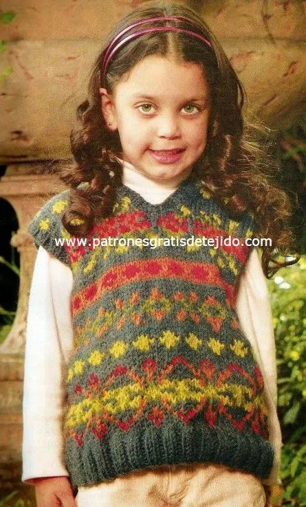 Patrones chaleco jackard de niña tejido con dos agujas | Crochet y ... Patrones chaleco jackard de niña tejido con dos agujas | Crochet y ...