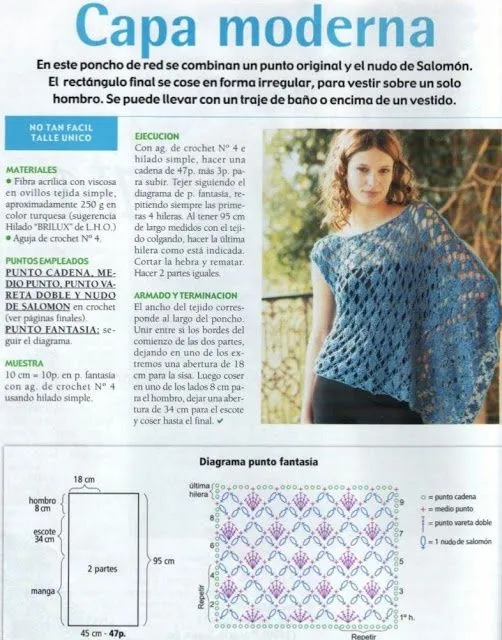 Patrones para Crochet: Capa con solo una manga murcielago Patron ... Patrones para Crochet: Capa con solo una manga murcielago Patron ...