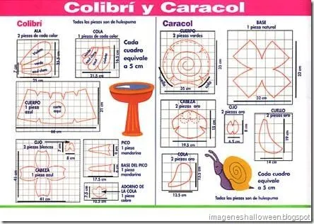 Patrones disfraz colibrí y disfraz caracol en foami | Trato o truco