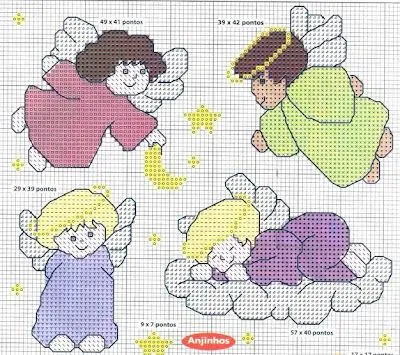 Patrones y esquemas gratis: Punto de cruz angelitos Patrones y esquemas gratis: Punto de cruz angelitos