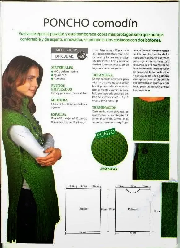 4 patrones de ponchos tejidos con dos agujas | Crochet y Dos ...