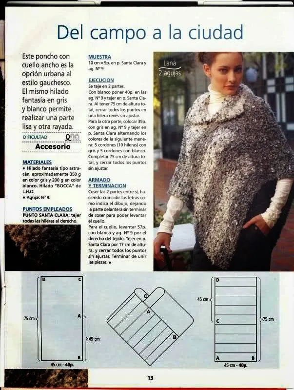 4 patrones de ponchos tejidos con dos agujas | Crochet y Dos ...