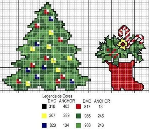 Patrones Punto de Cruz: Bota y árbol de navidad