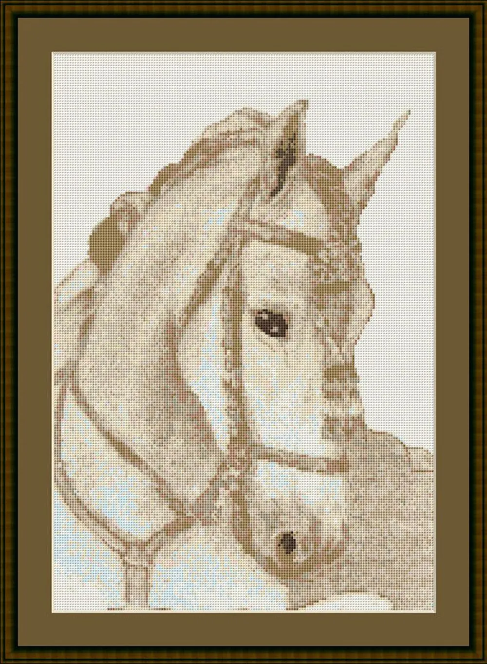 Patrones de punto de cruz de la cabeza de un caballo en sepia Patrones de punto de cruz de la cabeza de un caballo en sepia