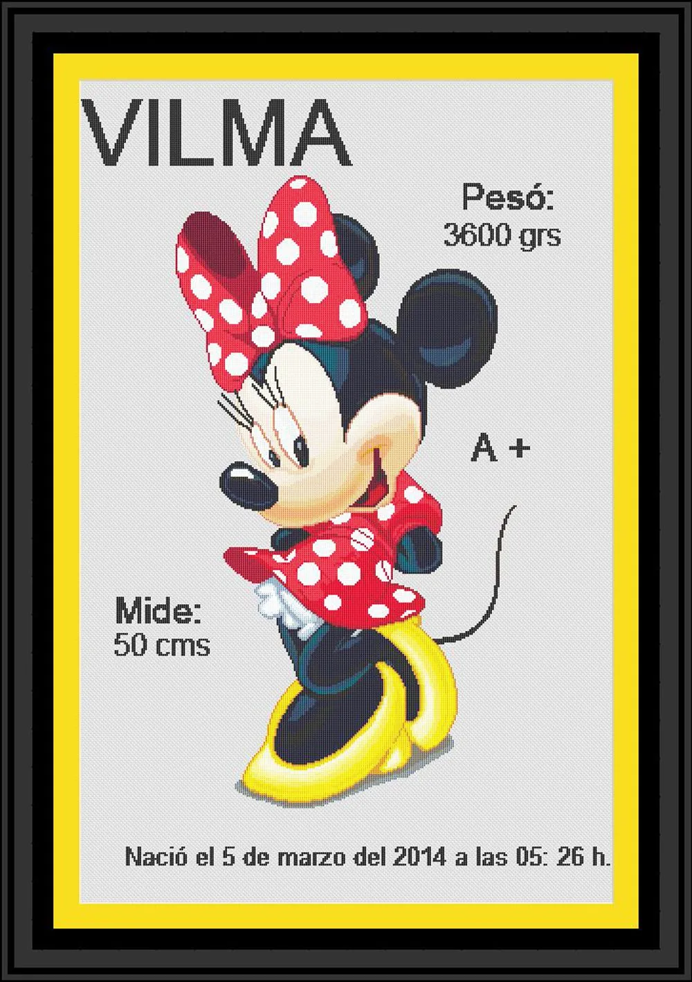 Patrones de punto cruz cuadro nacimiento personalizado de Minnie Patrones de punto cruz cuadro nacimiento personalizado de Minnie