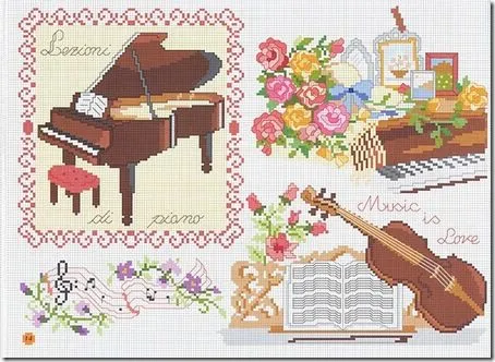 Patrones punto de cruz piano, violín, música | Punto de cruz Patrones punto de cruz piano, violín, música | Punto de cruz