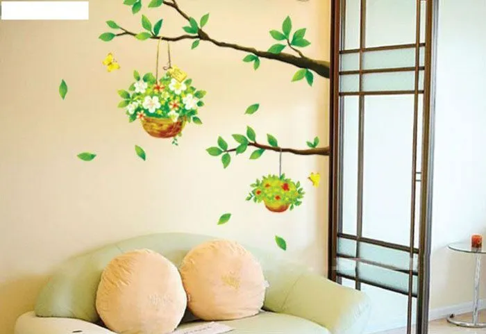 1PCS árbol verde cesta de la flor del papel pintado DIY Wall ... 1PCS árbol verde cesta de la flor del papel pintado DIY Wall ...