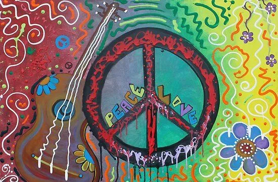 Peace and Love Original Hippie Art" by Laura Barbosa | Redbubble