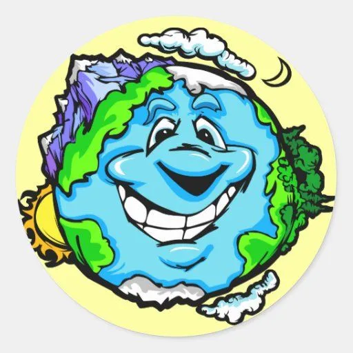 Pegatinas felices de la tierra del dibujo animado pegatina redonda ...